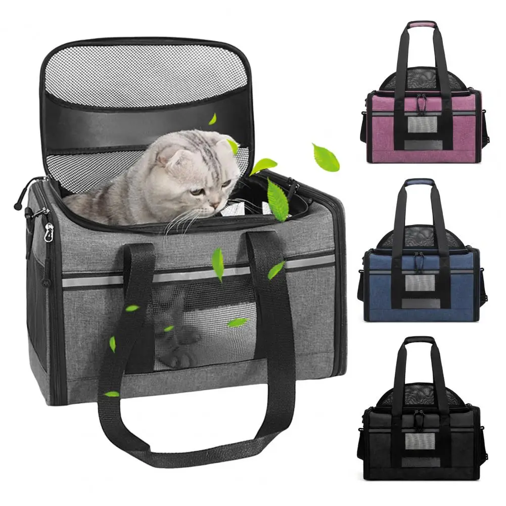 Spacious Cat Carrier Breathable Mesh Cat Carrier Bag with Adjustable Shoulder Strap Expandable Approved Pet Travel for Small