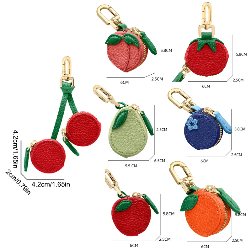 Delightful Cherry Peach Blueberry Design Coin Purse | Mini Wallet Keychain | For Airtag Girls, Women