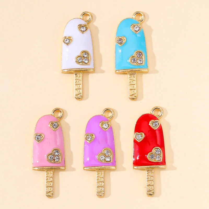 

20Pcs/lot Shiny Zircon Ice Cream Colorful Enamel Alloy Charmt Pendants For Jewelry Making DIY Women Earring Bracelet Accessories