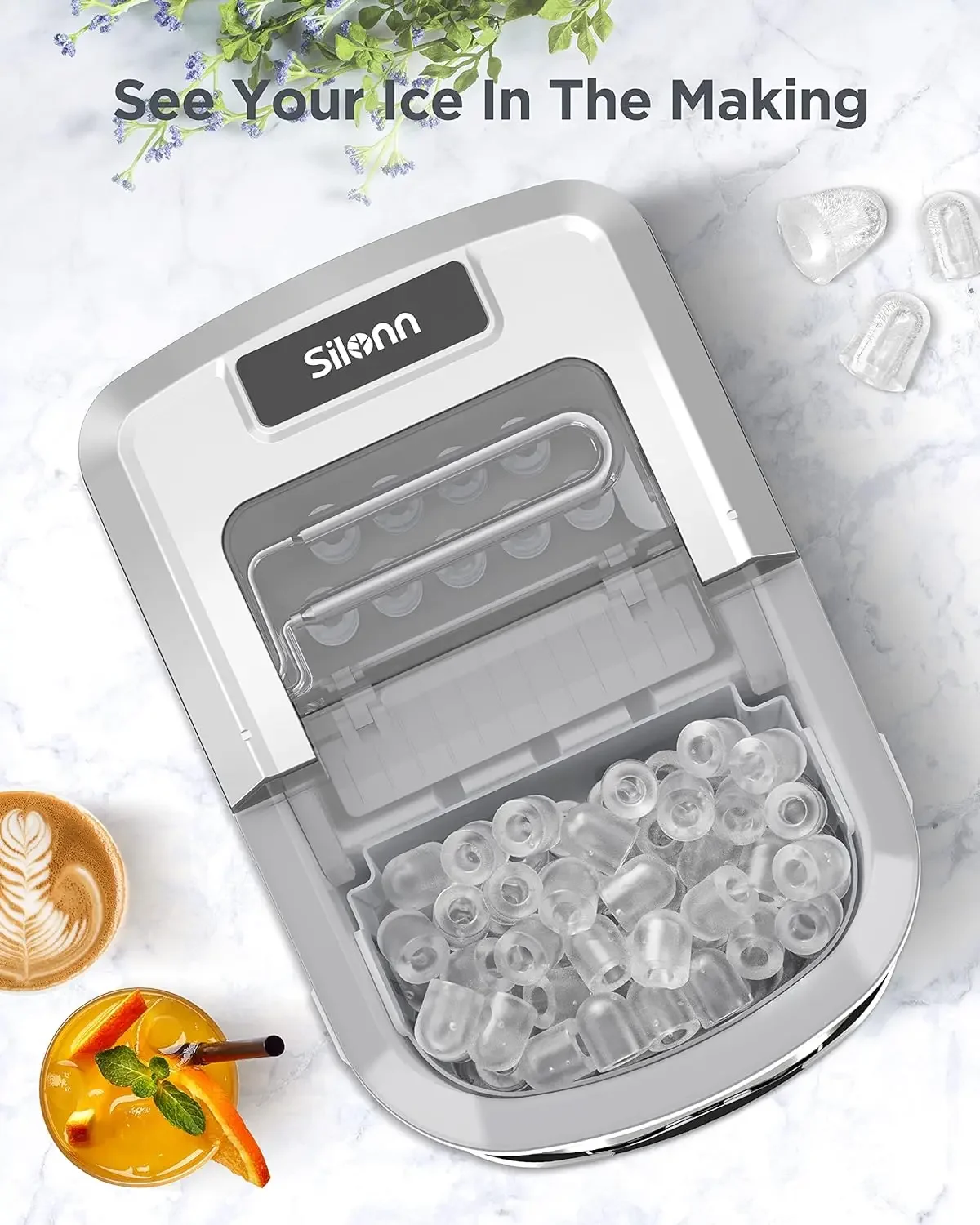 Compact Self-Cleaning Countertop Ice Maker Machine, Produces 26 lbs of Ice in 24 Hours, 9 Ice Cubes Ready in just 6 Mins, Comple