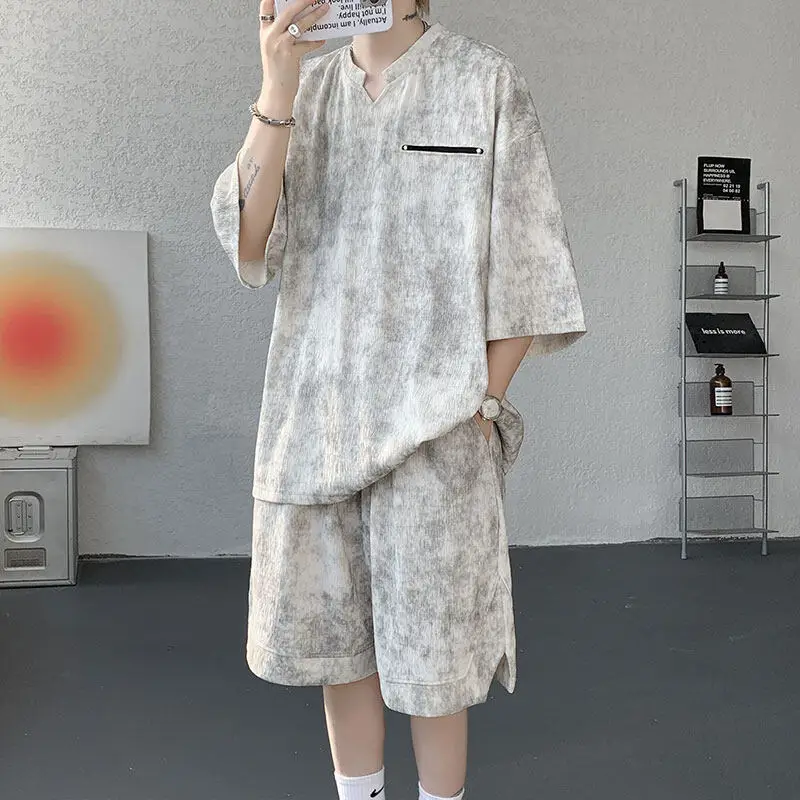 plus Size Men's 2-Piece Set Tie-Dye Quick-Dry Loose Fit T-Shirt And Shorts Summer Casual Athletic Outfit M-XXXXXL 5XL