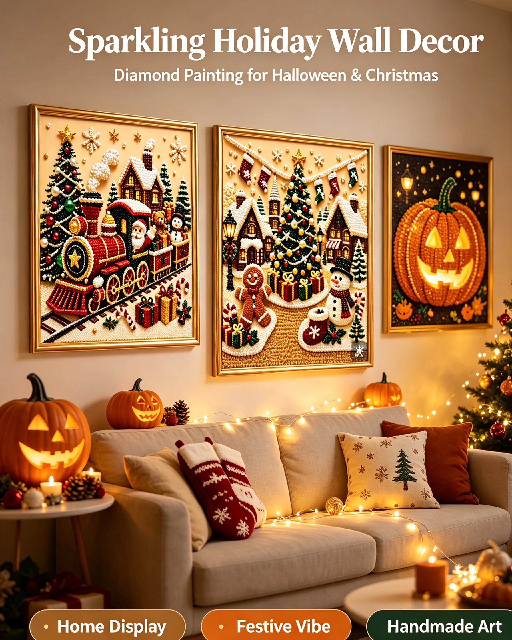 Christmas Pearl Diamond Painting Art Kit With Frame DIY Gemstone Diamond Dots Beads Craft Set Home Wall Decor Handmade Gift 20CM
