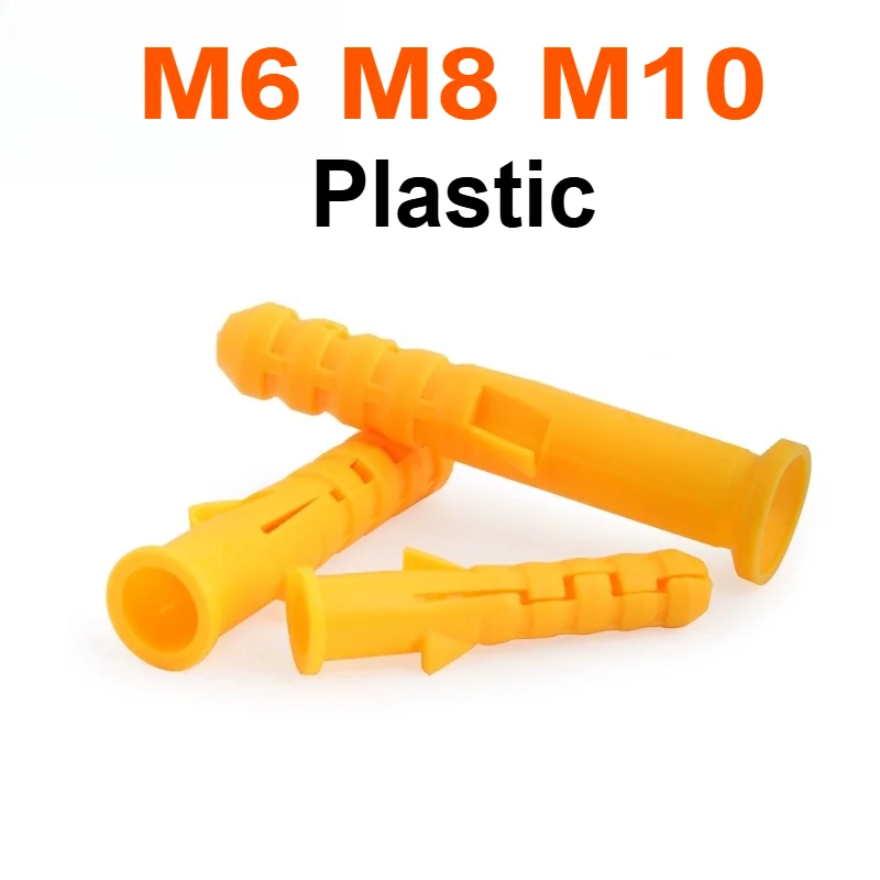 M6 M8 M10 Yellow Plastic Expansion Pipe Tube Rubber Plug Wall Plugs Plastic Ribbed Anchor for Self-tapping Screws Wall Plug