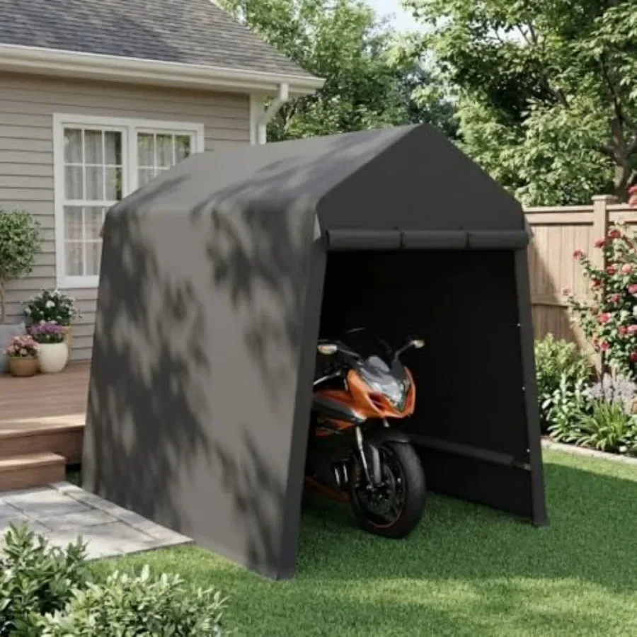 6X8Ft Motorcycle Carport for Outdoor Storage, Heavy-Duty Black Polyethylene with Zipper Door Vent, Waterproof UV Resistant