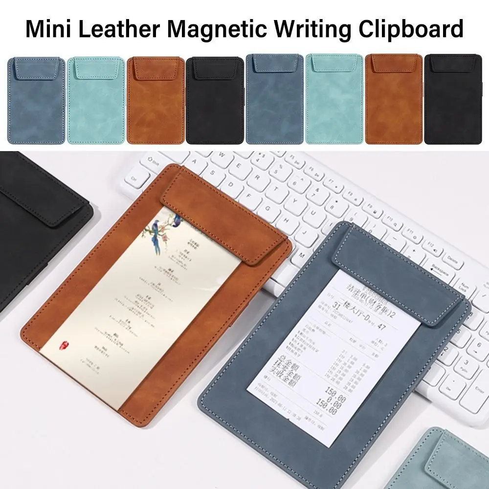 

High Quality Leather Mini File Folder Magnetic Portable Writing Clipboard Document Filing Organizer Restaurant