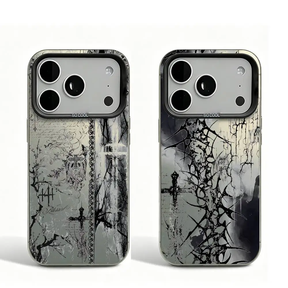 

Gothic Cyber Sigil Cross Black Matte Phone Case For iPhone 12 11 14 13 17 16 15 Pro Max Large Lens Frame Cover