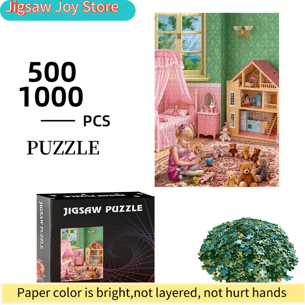

500pcs or 1000pcs & Family Puzzle Games Compatible for Bedtime Stories, DIY Building - Portable Piece-Shaped Suitable for Birt