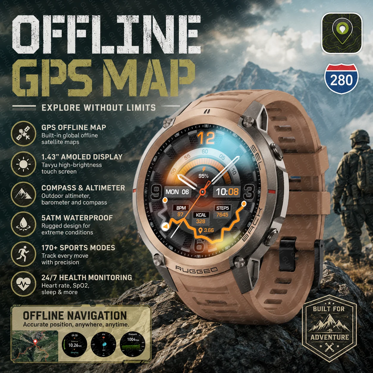 Outdoor Power Meter Box - Nowy Wojskowy Zegarek Smartwatch GPS z