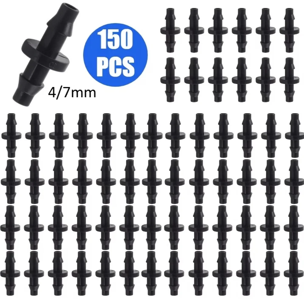 150 Pieces of 1/ 4inch Drip Irrigation Connectors, Barbed Connectors Suitable for 4/7 mm Tube Drip Irrigation Systems, Double Hook Hose Connectors Irrigation Accessories