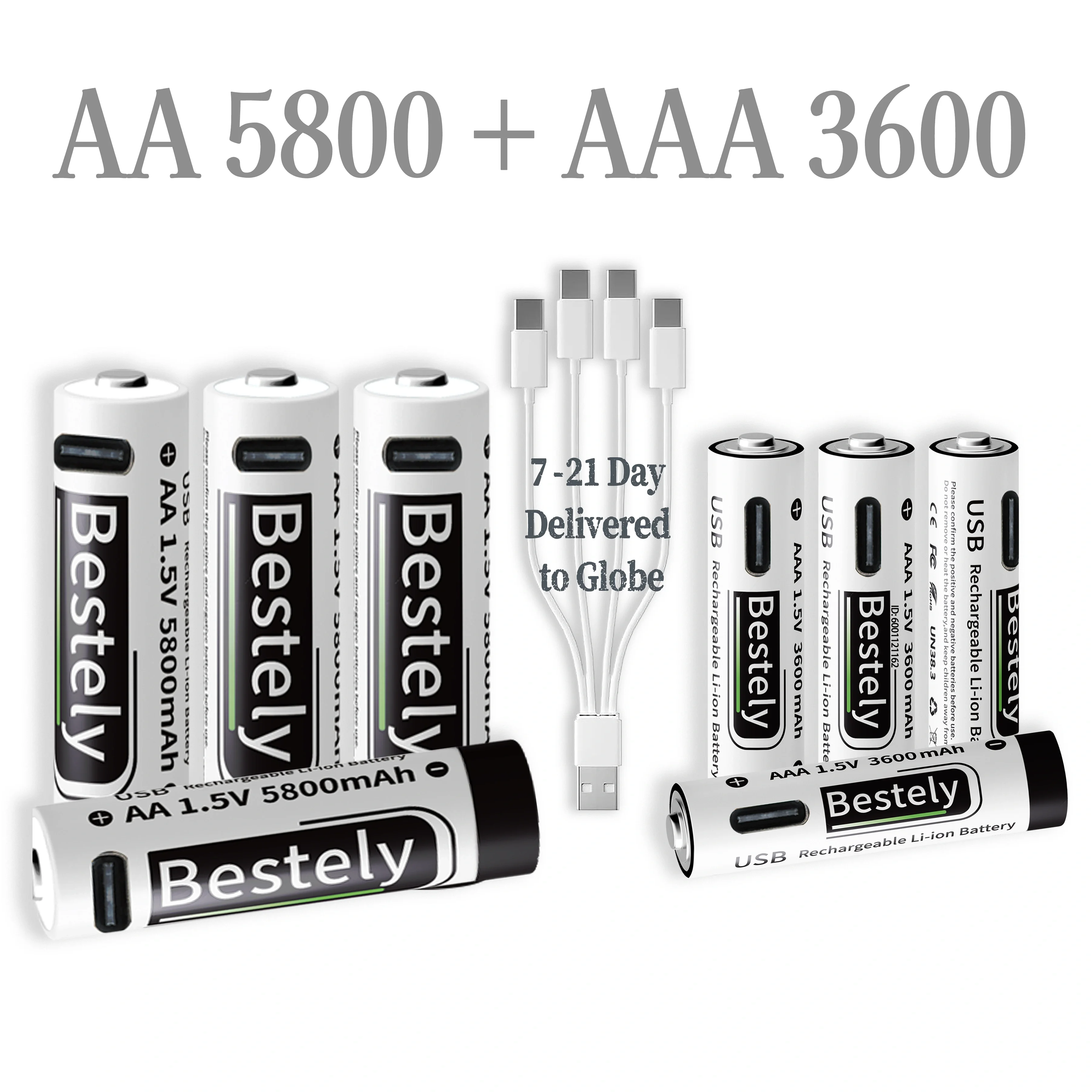 

Pack AA AAA Rechargeable Batteries 1.5V Li-ion, 5800mAh Long Lasting, USB-C Fast Charge for Smart Toys, Wireless Mouse, Keyboard
