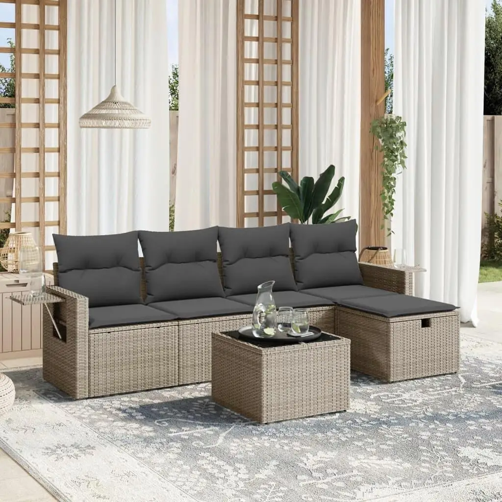 

Large Gray Poly Rattan Garden Sofa Set with Removable Covers Comfortable Outdoor Furniture for Patio and Garden Use