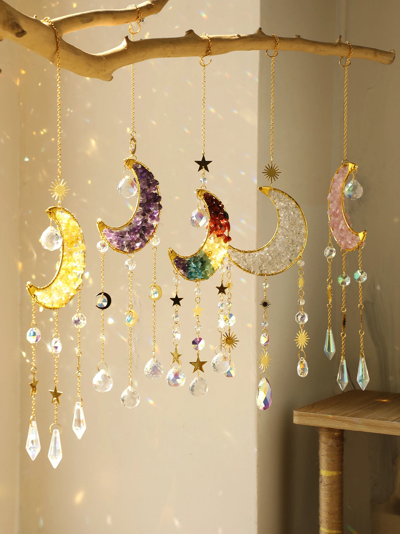 Crystal Sun Catcher Prism Wind Chimes Moon Catchers Rainbow Maker Prism Hanging Decor Wind Bell Garden Decoration Outdoor Gifts