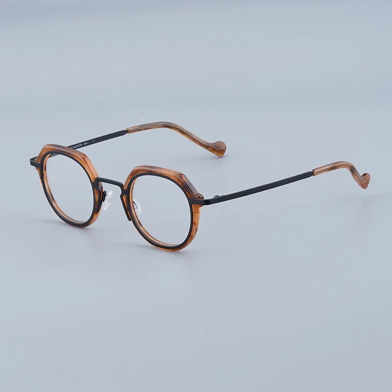 Fashion Alloy Acetate Trendy Small Round Eyeglasses Frame Handmade Men Women Retro Vintage Sunglasses Frame