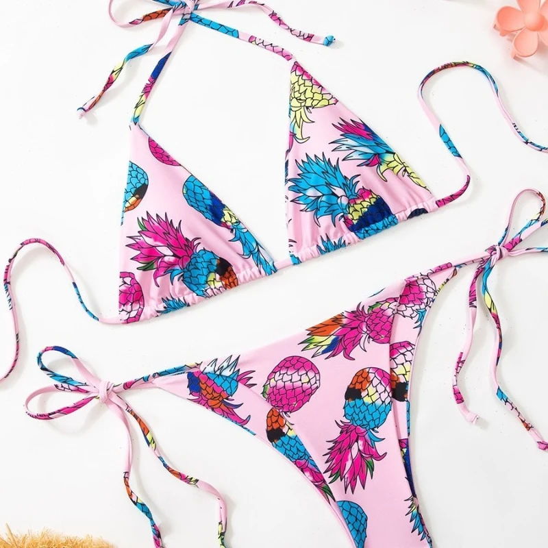

New Creative Pineapple Bikini Colorful Fruit Print Stylish Sexy Lace-up Two-piece Funny Swimsuit