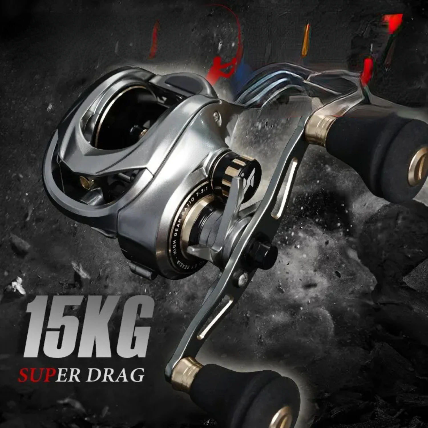 

Megacuda Baitcasting Reel Drag 15KG Deep Spool 6.5 1 Aluminum Frame Carbon Side Double Handle Jigging Metal Reel Seawater Reels
