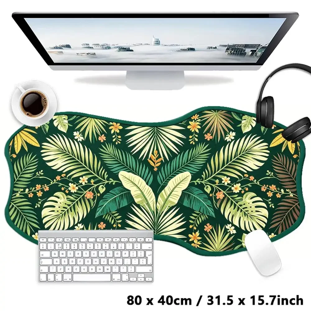 Brown Gold Tropical Plant Play Mat Smooth Cloth Surface Thick Rubber Special Shaped Creative For Bohemian Desk