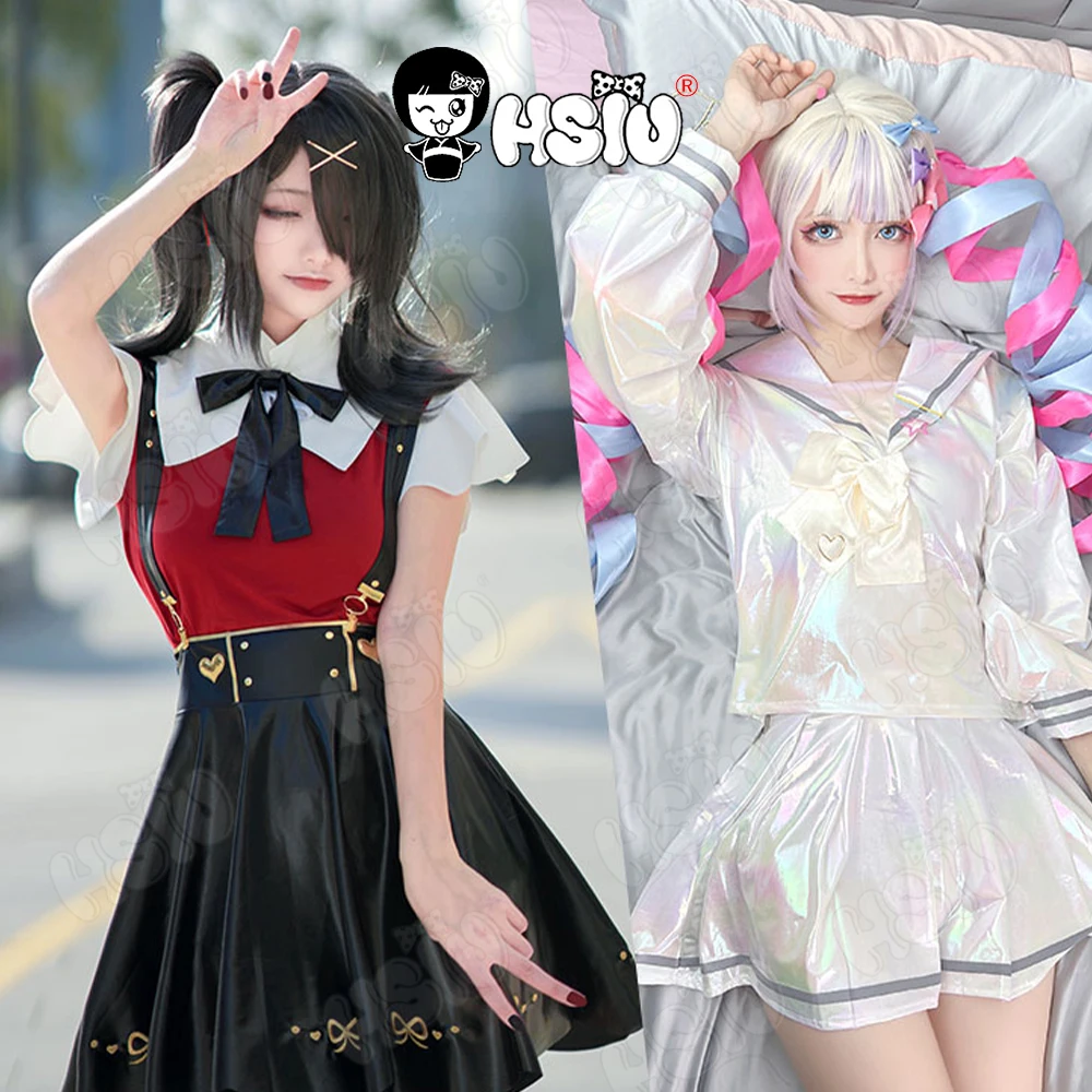 Needy girl overdose Cosplay Costume Game needy girl overdose Cosplay HSIU Black Faux Leather Skirt White Bright Skirt