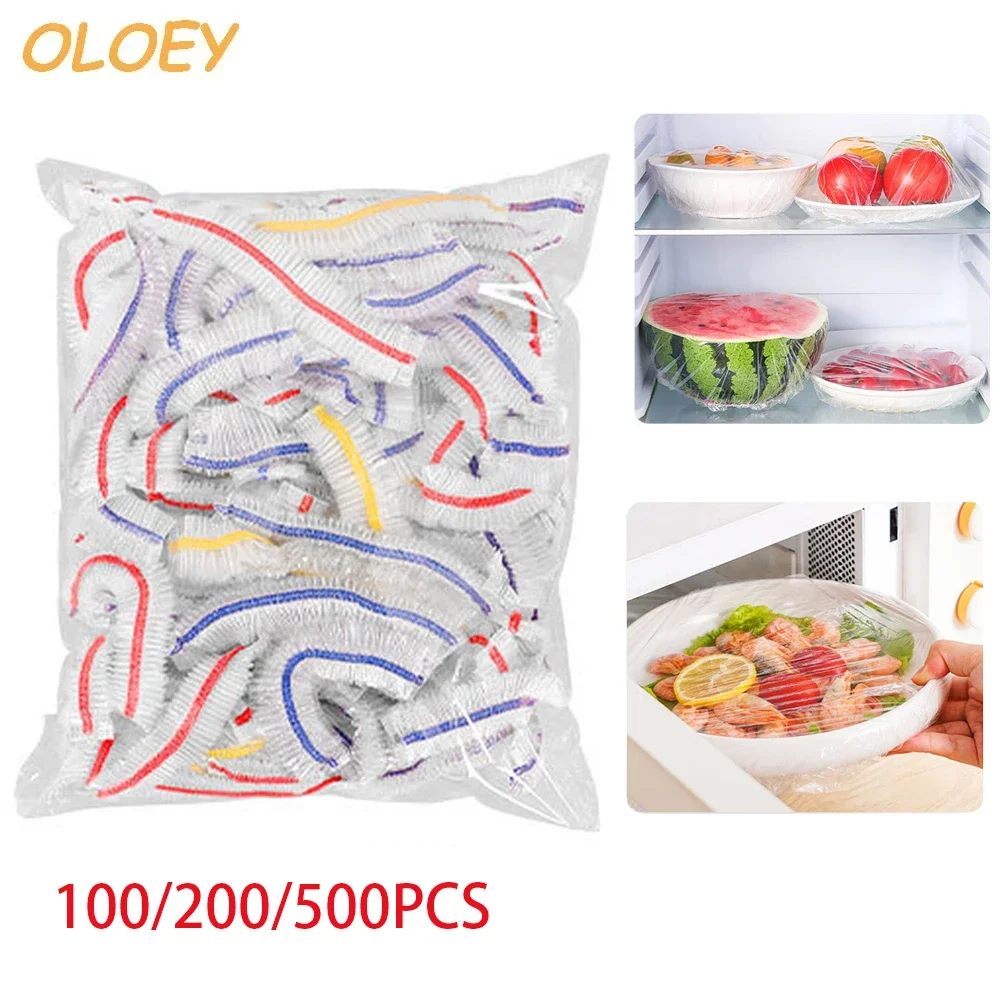 100/200/500PCS Disposable Food Cover Wrap Food Grade Fruit Vegetable Storage Bag Elastic Plastic Bag Kitchen Fresh Keeping Bag