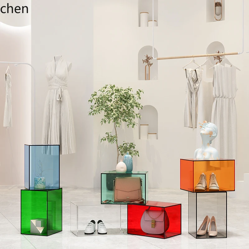 HXL Acrylic Center Island Shoe Rack Clothing Store Window Display Stand Floor Cabinet