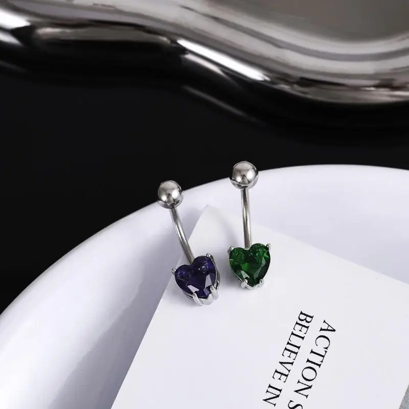 Shiny Zircon Crystal Heart Belly Button Rings Fashion Y2K Navel Piercing Accessories for Girls Night Out Club Wear
