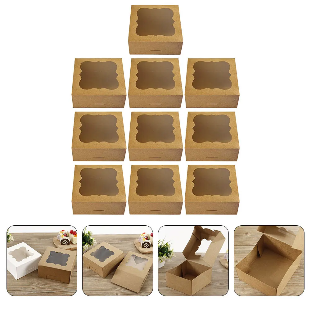 

10Pcs Kraft Baking Boxes Window Small Cake Boxes Lightweight Dessert Cookie Packaging Party Favor Candy Chocolate Holder