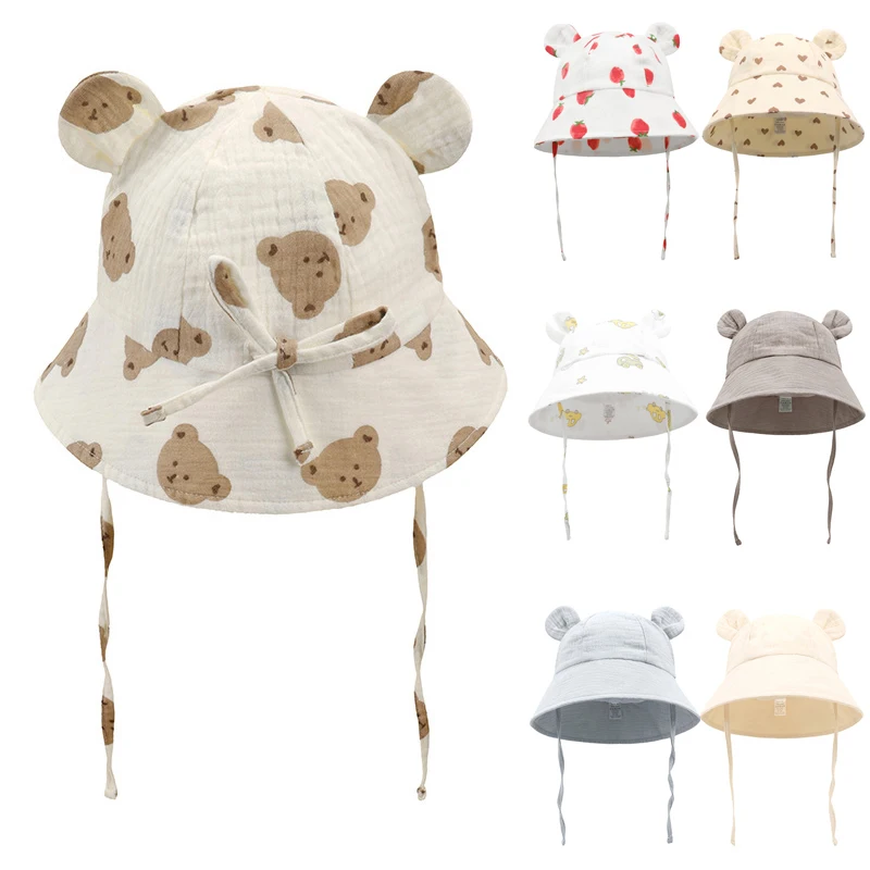 

Spring Autumn Print Baby Bucket Hats Adjustable Cotton Caps Infant Girls Boys Sunscreen Outdoor Fisherman's Hat Kids Panama Hats