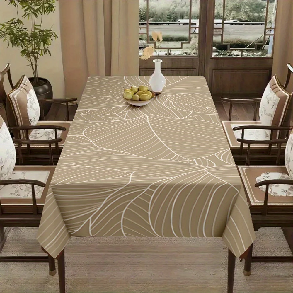 VIKAMA Minimalistische weiß-braun gestreifte bedruckte Tischdecke, geeignet für Küche, Esstisch und Partytisch, Heimdekoration