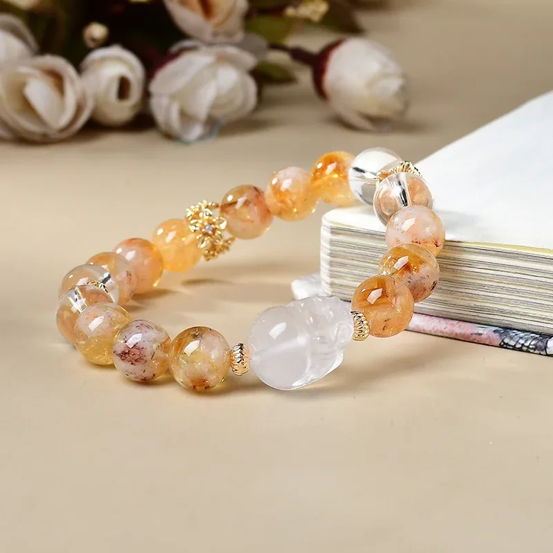 

Natural Yellow Tower Crystal, White Crystal Pixiu Bracelet Bracelet Fashion Light Luxury Women's Bracelet