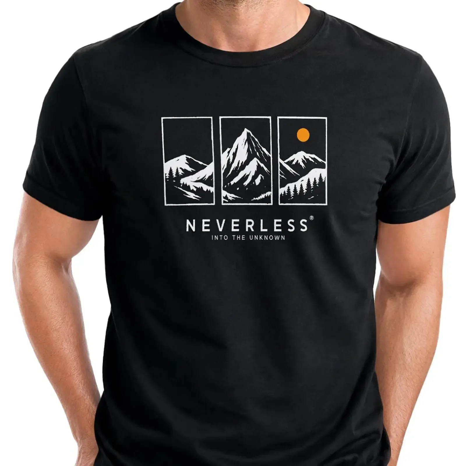 Neverless Men's T Shirt Outdoor Design Mountain Statement Into The Unknown Adventure Fashion Street Style vintage Washed