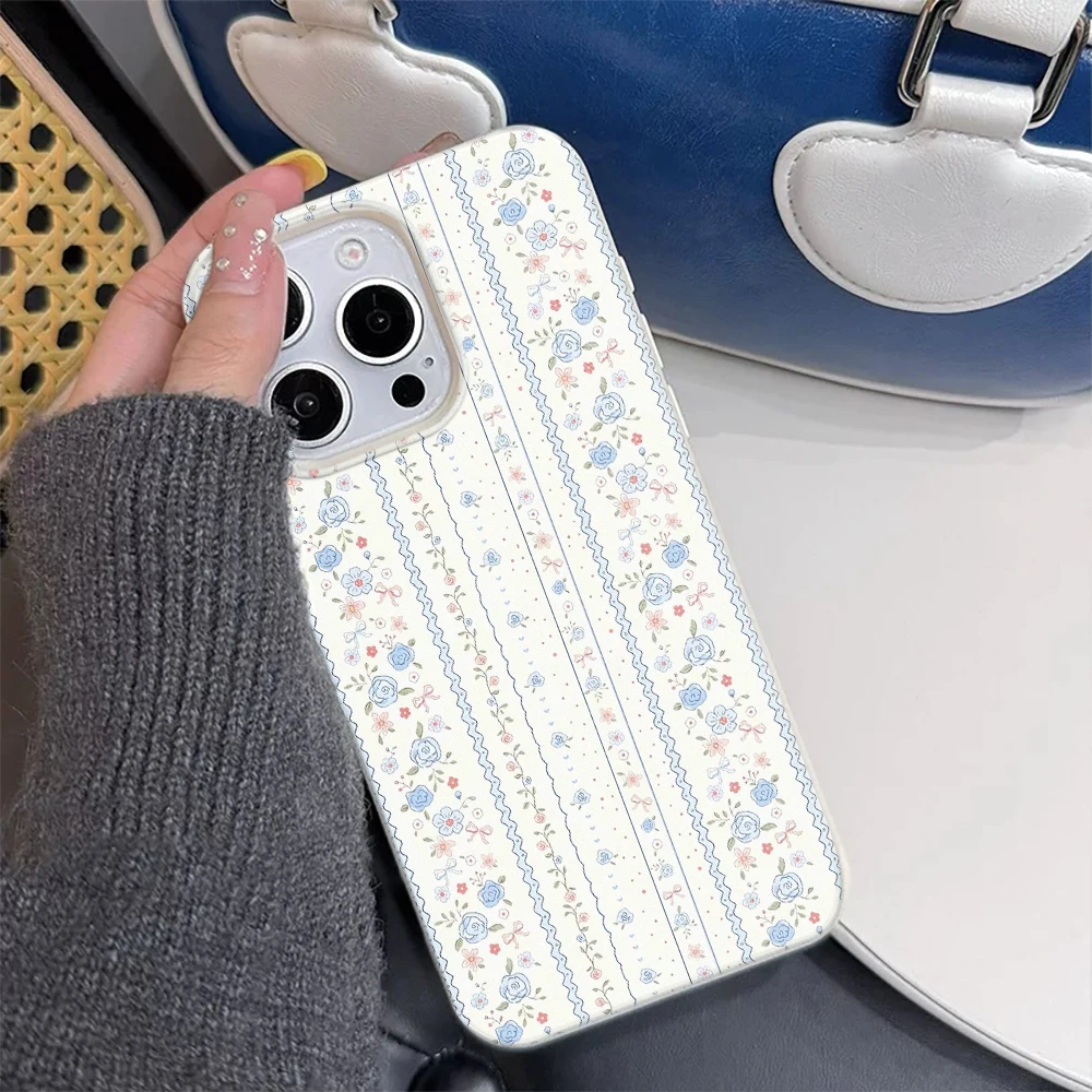 Cream White Blue Fl…