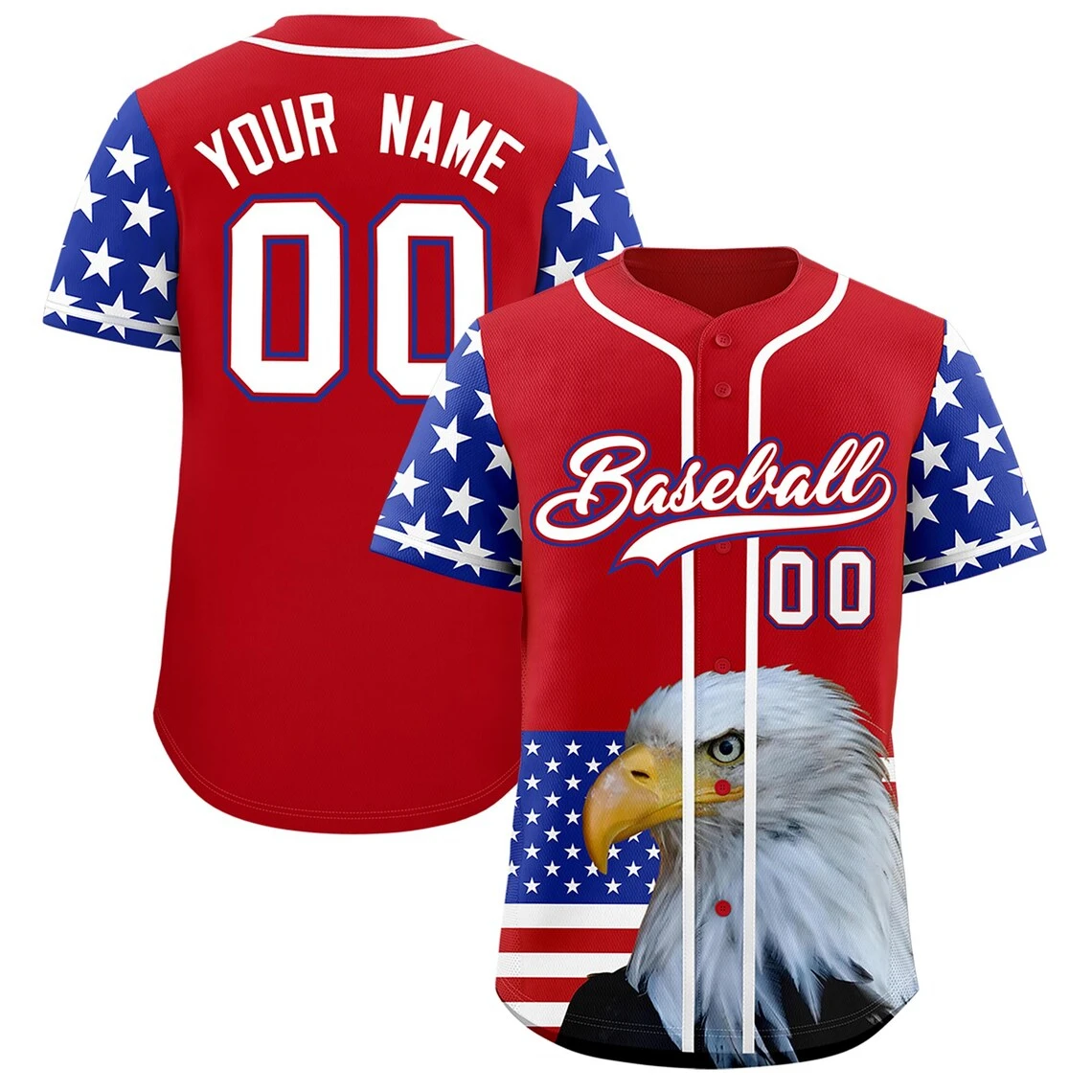 

Personalized Name Number USA Flag Eagle Baseball Jersey Custom Patriotic Button Down Baseball Shirt Hip Hop Streetwear Uniform