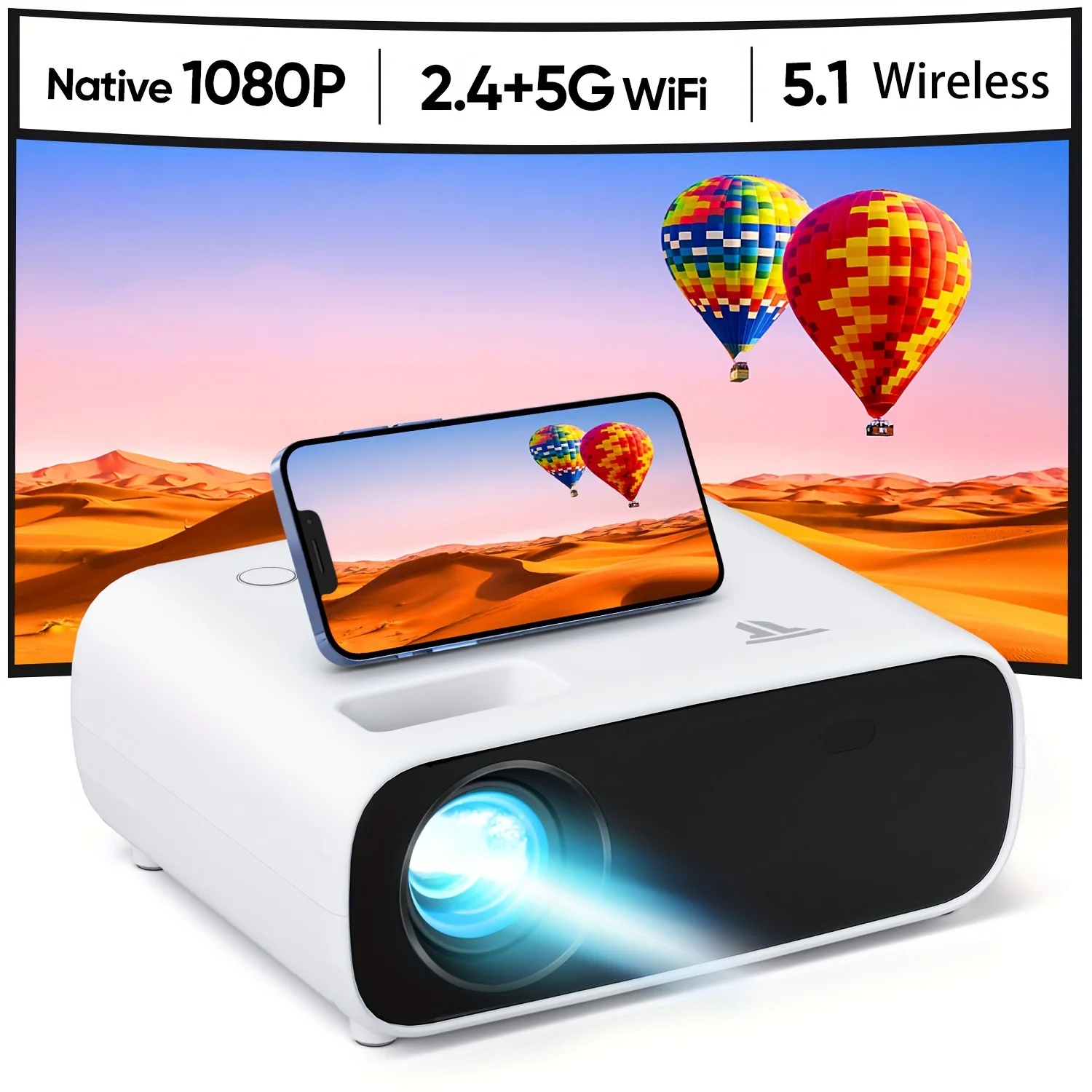 

Проектор Ultimate для домашнего кинотеатра — Native1080P, беспроводное соединение 5GWIFI, совместимый с HDTV, AV, смартфонами/планшетами/ноутбуками