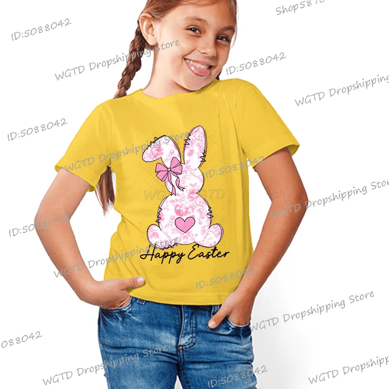 

Fashion Brand Design Children Easter T-shirt Cartoon Bunny Short-sleeved Tops Boys Girls Crewneck Casual Easter Party T Shirts