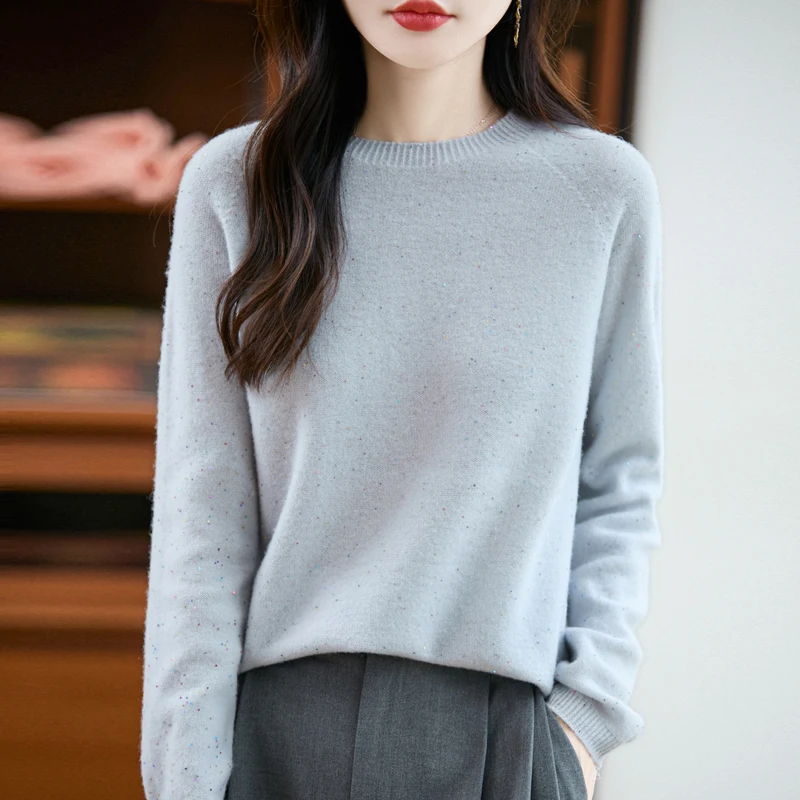 

New Fashion Woman 100% Merino Wool Sweater Autumn Winter O-neck Warm Knitted Pullover Tops Woman Casual Pure Color Soft Clothes