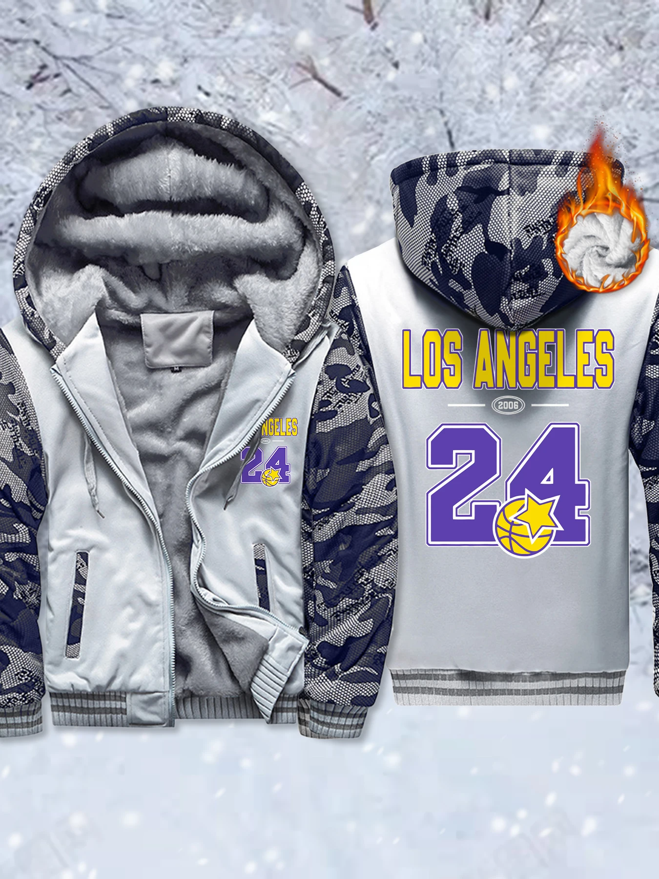 

Лос-Анджелес номер 24, мужское пальто с узором из джерси, толстая повседневная толстовка с капюшоном, мягкие теплые куртки на молнии, флисовая уличная зимняя одежда