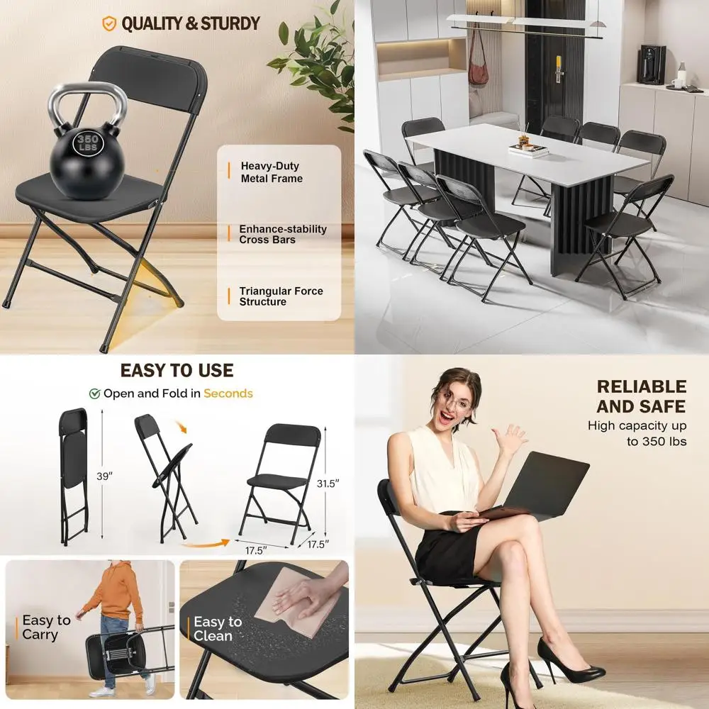 

Набор из 6 черных пластиковых складных стульев с металлическим каркасом, идеально подходящих для вечеринок, мероприятий, свадеб, дней рождения, офисов, использования на открытом воздухе