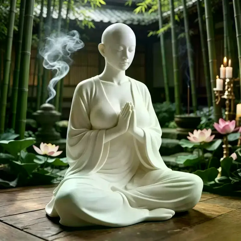 White Zen Meditation Sculpture Minimalist Figurine Spiritual Art Decor Ideal Ornament & Gift For Yoga Room Bedroom Living Room