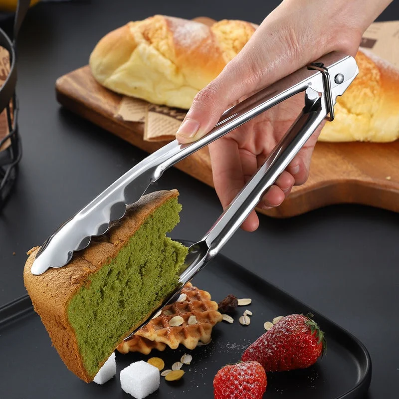 Home Kitchen Stainless Steel Tongs High Quality Bread Cakes Clip Fried Steak Barbecue Cooking Food Clamp Buffet Meal Utensil