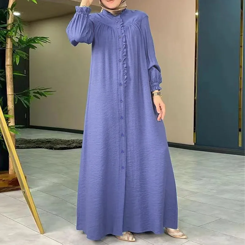 Ramawam-Abayas abiertas para mujer, vestido de fiesta de noche, bata marroquí de Color sólido, manga abullonada, ropa con bolsillos, caftán de