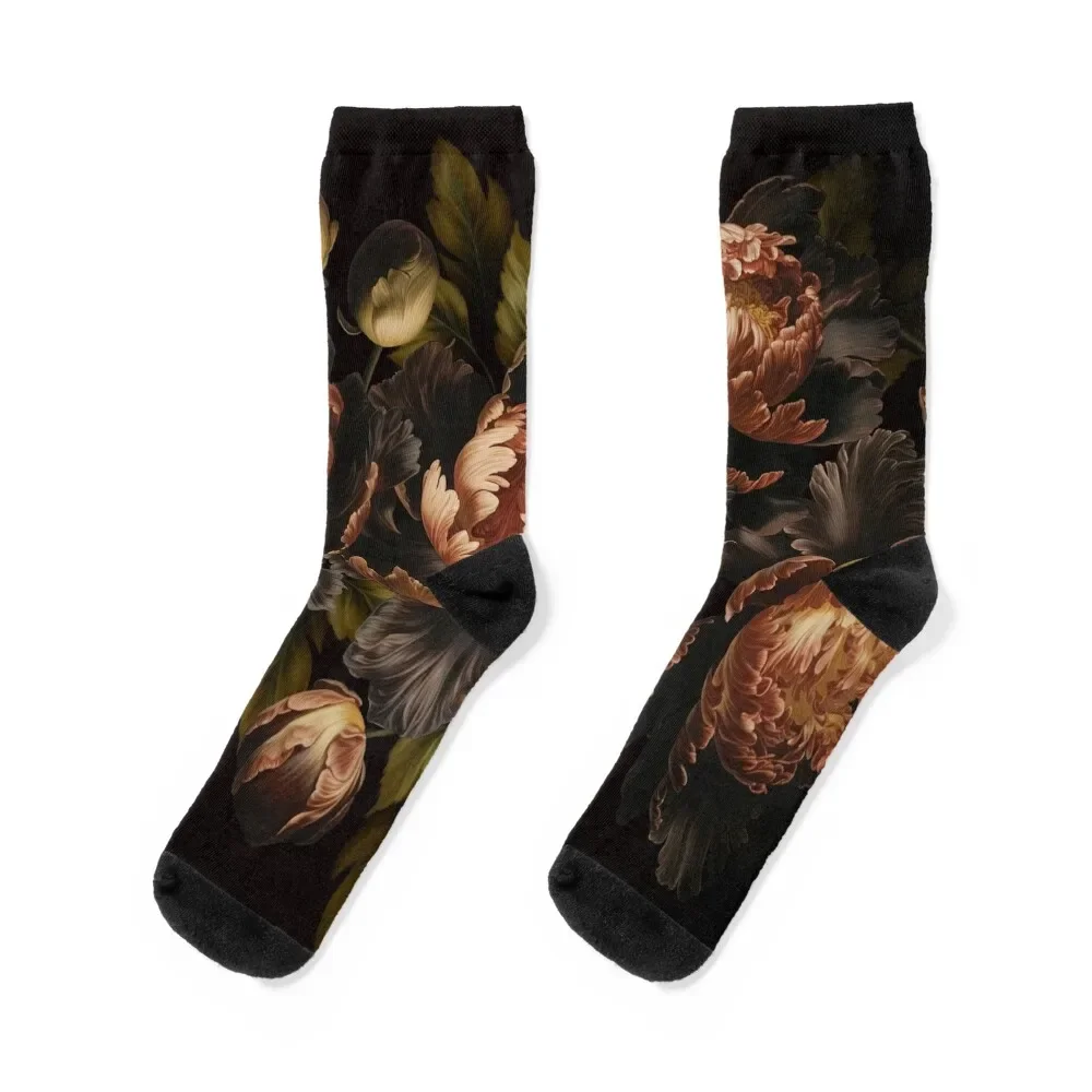 

Vintage Moody Floral Baroque Peonies Botanical Night Garden Nightgarden Socks kids cycling winter Socks Men Women's