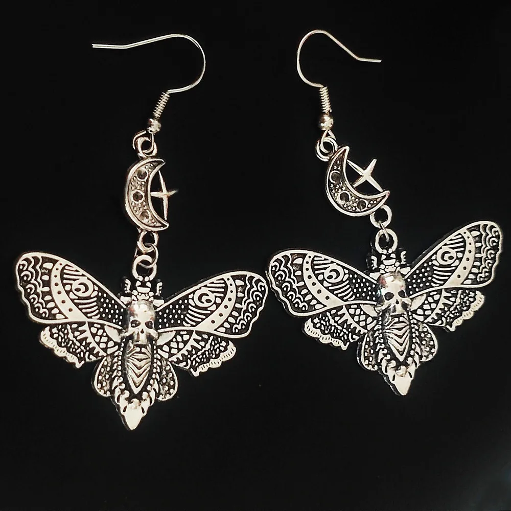 Fashion Gothic Valley of Death Skeleton Moth Stars Moon Cross Dangle Earrings for Women Hallowmas Party Punk Retro Jewelry Gifts