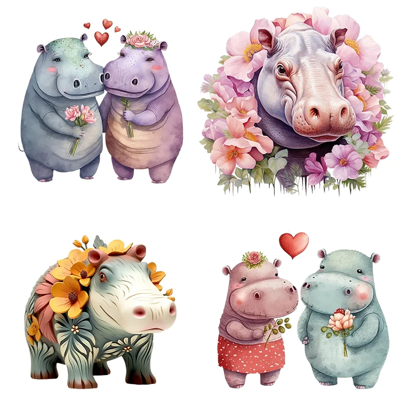 Three Ratels CF6 lovely watercolor hippopotamus cartoon animal art wall sticker for home decoration