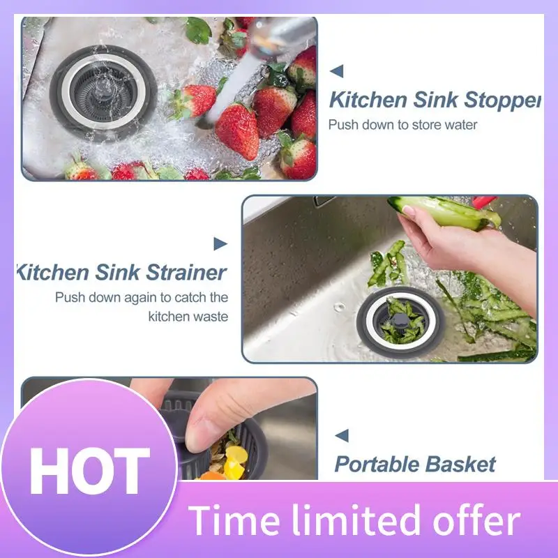 

B69C, 2 упаковки, обновленный 3 в 1, комбинированный фильтр для сливного фильтра для кухонной раковины, фильтр для корзины из нержавеющей стали, сито для раковины