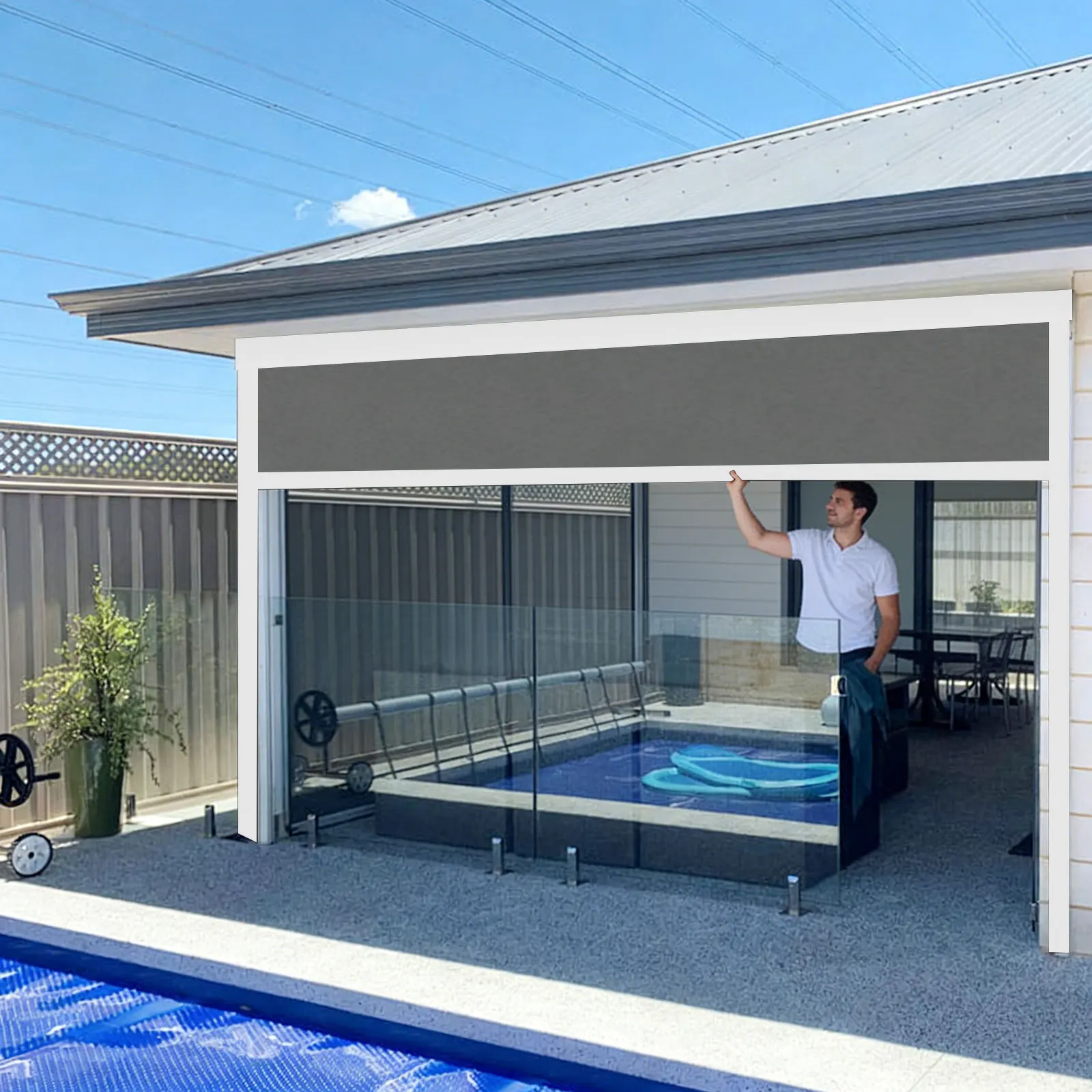 Manual Zip Track Outdoor Blind Manual Simple Operation Window Sh for Garage Balcony Pergola Windproof Blind Size