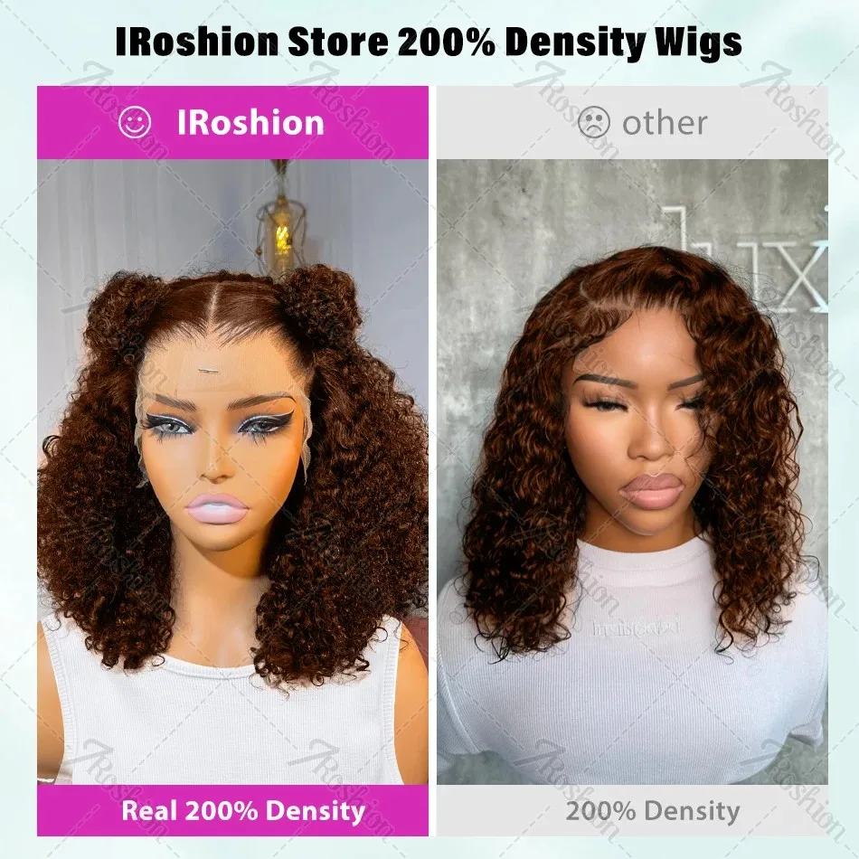 Боб 13x5 Кружевной фронтальный парик 13x4 HD Прозрачный кружевной фронт человеческих волос Цветные вьющиеся короткие бразильские шоколадно-коричневые парики с глубокими волнами