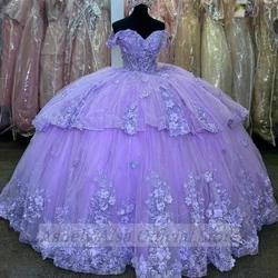 Customized Lilac Quinceanera Dresses 2025 Princess Sweet 16 15 Years Girl Birthday Party Dresses 3Flower Bow vestidos de vx Anos