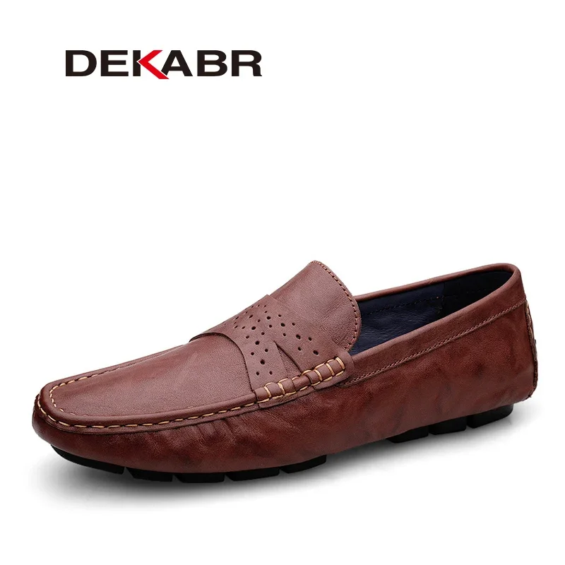 

DEKABR Brand Fashion Summer Style Loafers Genuine Leather Quality Casual Shoes Men Breathable Soft Comfort Flats Driving Shoes