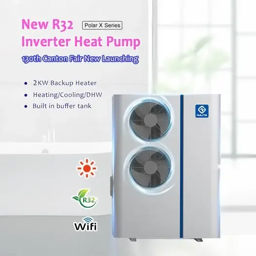 New Energy Air Source Heat pump Water er 8KW 12KW R32 DC Inverter All in One  Pump Built In 70L 80L Buffer Tank