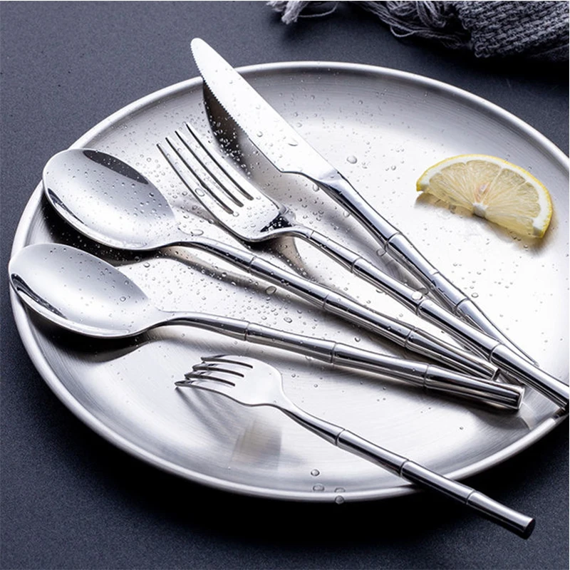 Bamboo Style Cutlery Quality Flatware Stainless Steel Tableware Set for Dinner Party Hotel Bar