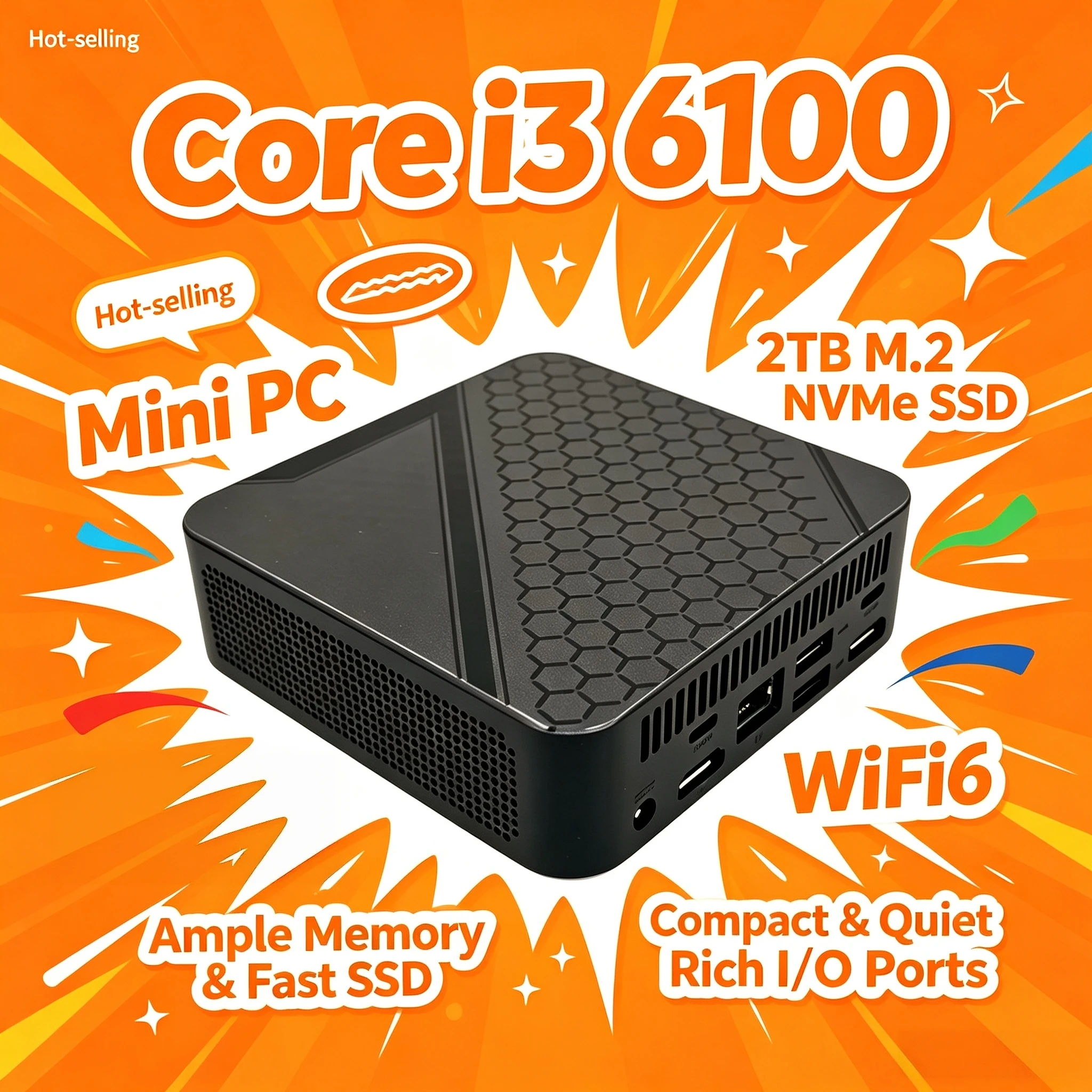 Portable Mini PC Intel Core i3 6100 2026 16GB 512GB M2 NVMe SSD Triple 4K WiFi6 BT52 Silent Cooling Office Home Pro Plus